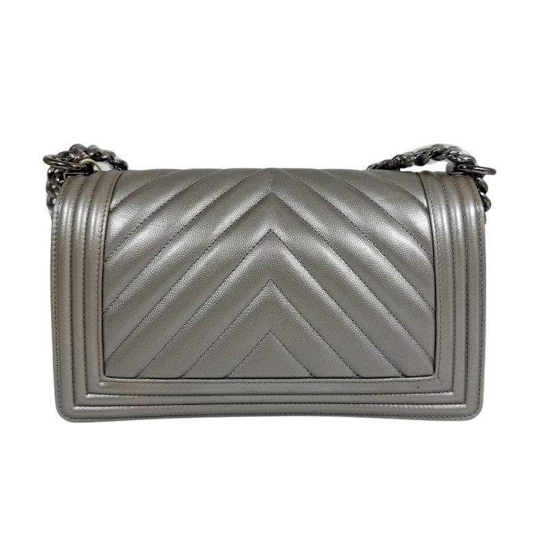 [ 2396］香奈兒 Chanel Leboy  太空銀（荔枝皮) 中號-1