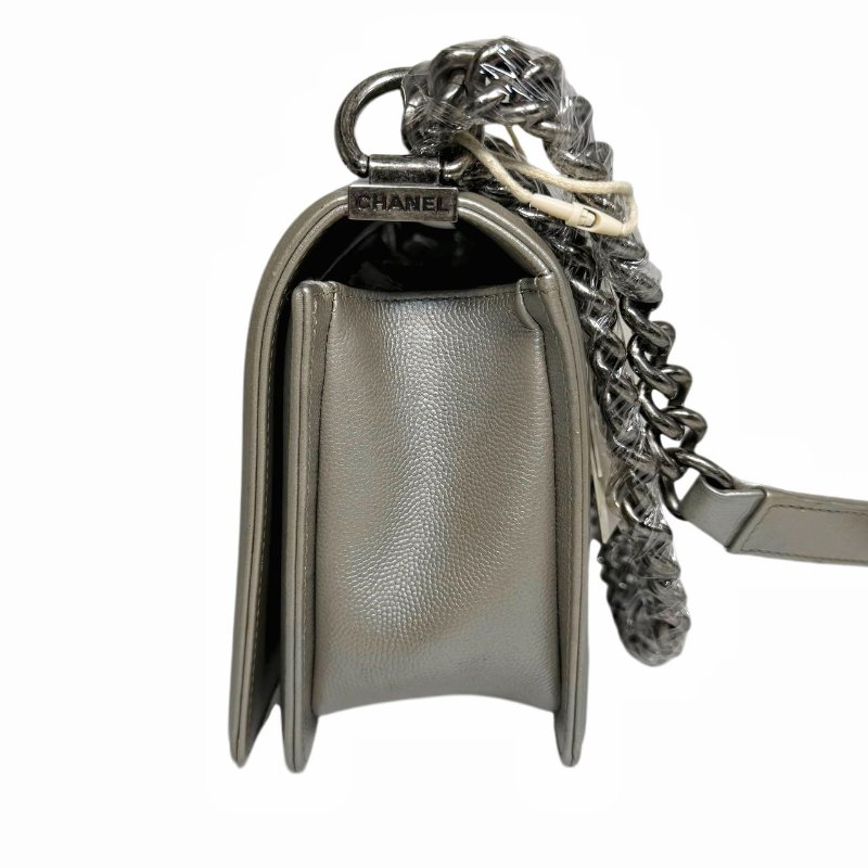 [ 2396］香奈兒 Chanel Leboy  太空銀（荔枝皮) 中號-3