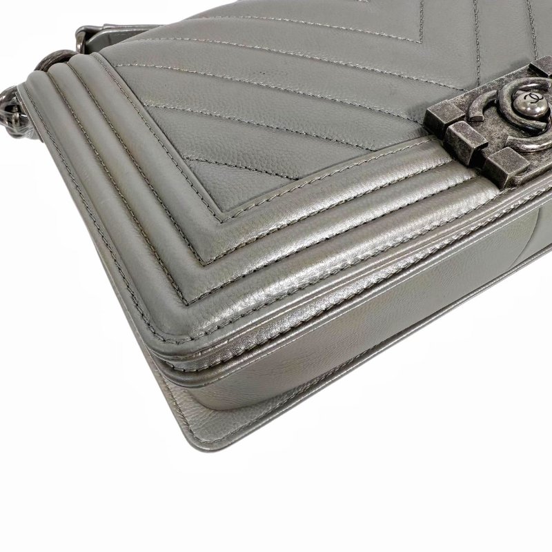 [ 2396］香奈兒 Chanel Leboy  太空銀（荔枝皮) 中號-6