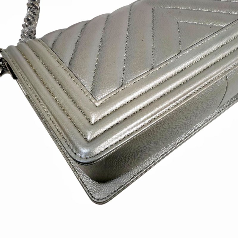 [ 2396］香奈兒 Chanel Leboy  太空銀（荔枝皮) 中號-8