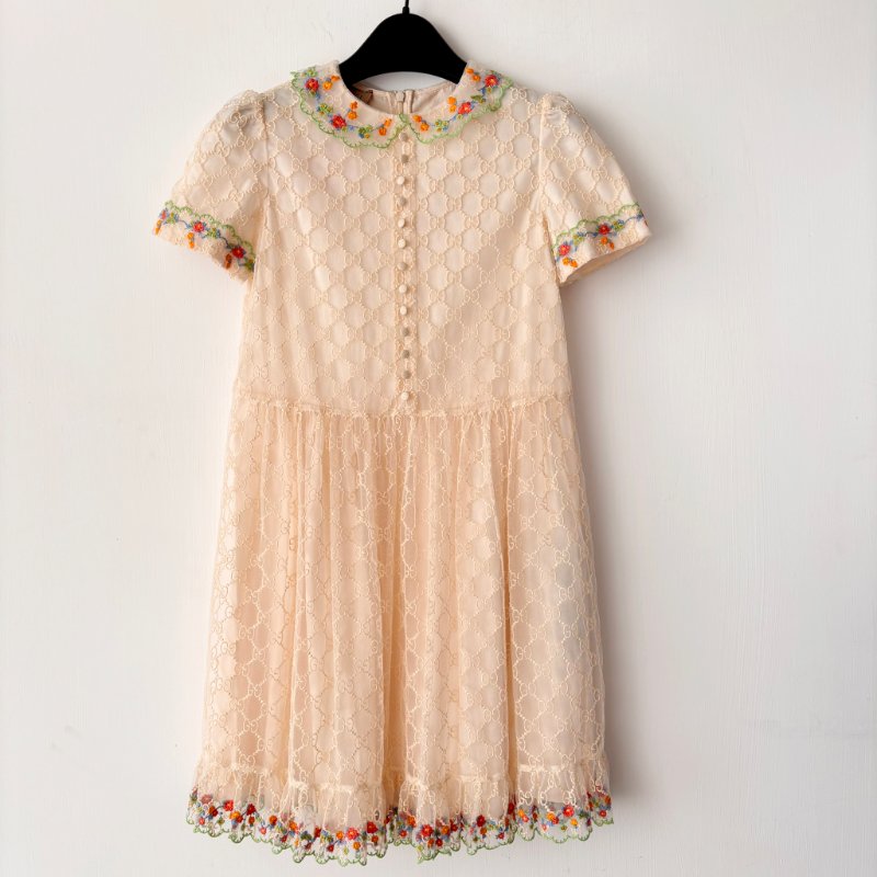 ::GUCCI:: 10號童裝 裸膚色 花朵刺繡 浪漫可愛小洋裝 女童洋裝-0