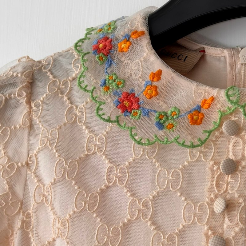 ::GUCCI:: 10號童裝 裸膚色 花朵刺繡 浪漫可愛小洋裝 女童洋裝-6