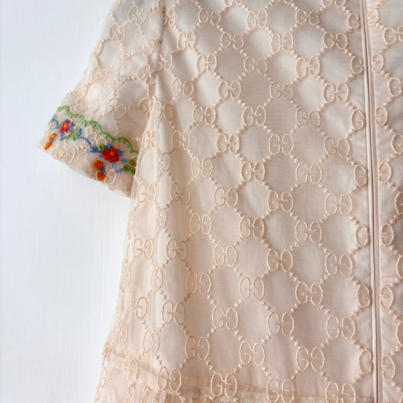 ::GUCCI:: 10號童裝 裸膚色 花朵刺繡 浪漫可愛小洋裝 女童洋裝-15
