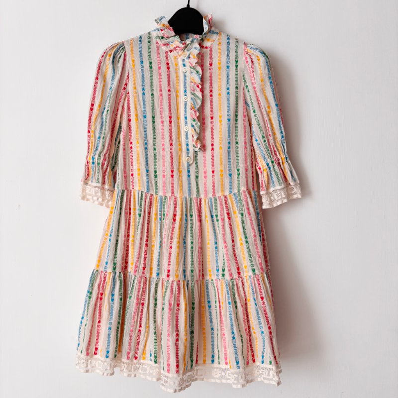 ::GUCCI:: 8號童裝 蕾絲邊 彩色條紋 浪漫可愛小洋裝 女童-0