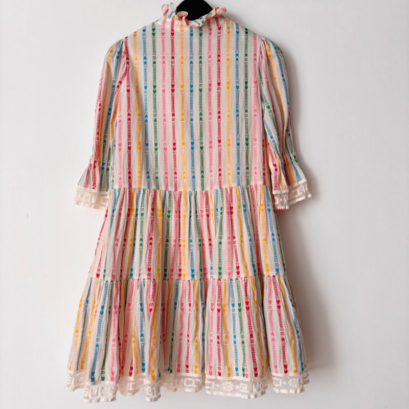 ::GUCCI:: 8號童裝 蕾絲邊 彩色條紋 浪漫可愛小洋裝 女童-1