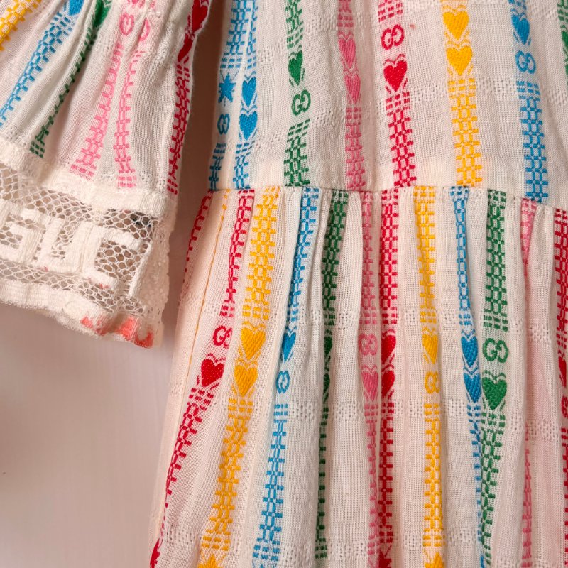 ::GUCCI:: 8號童裝 蕾絲邊 彩色條紋 浪漫可愛小洋裝 女童-3