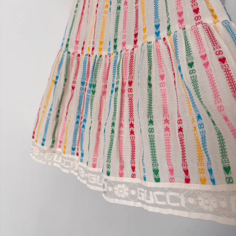 ::GUCCI:: 8號童裝 蕾絲邊 彩色條紋 浪漫可愛小洋裝 女童-7