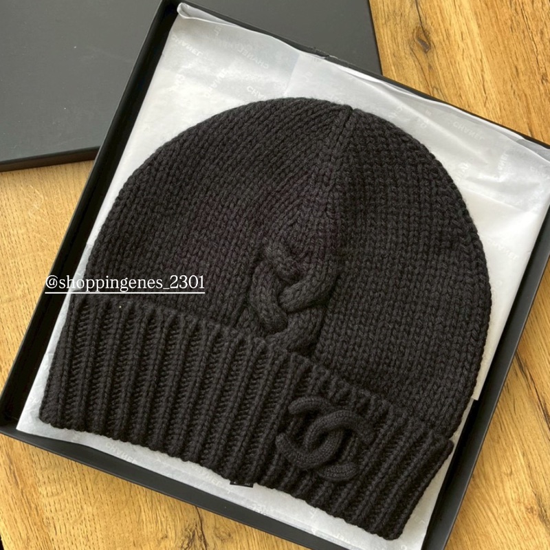 香奈兒 CHANEL 全新品 全黑編織毛帽❗️尚未抵台-0