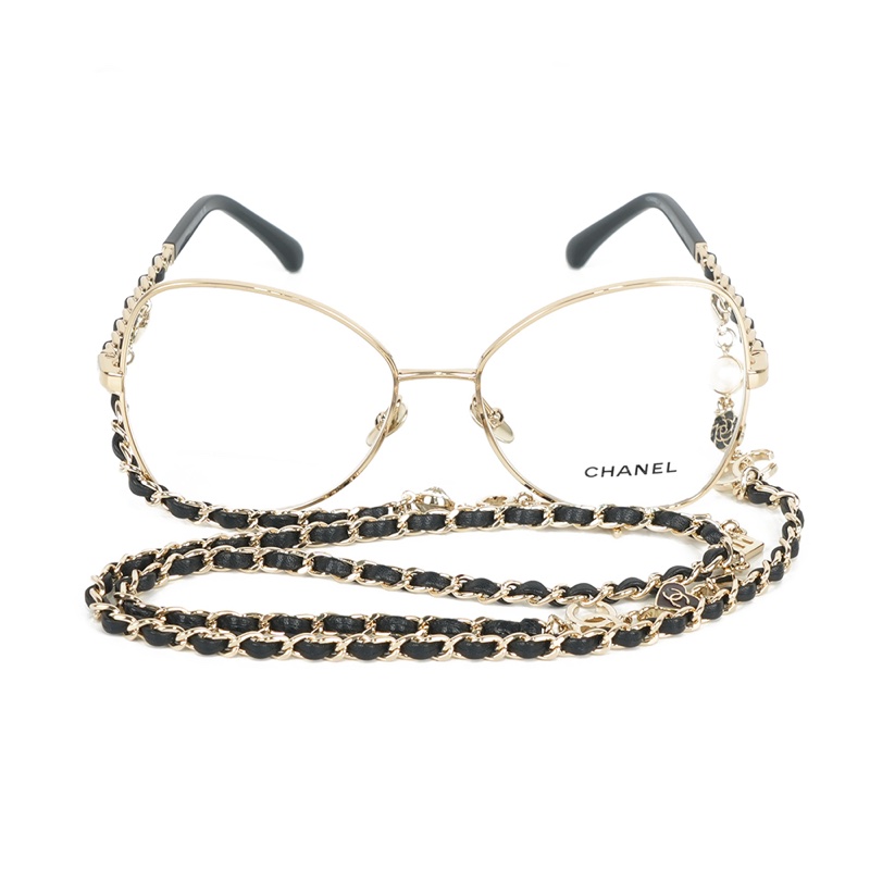 附Logo 及愛心鍊帶蝴蝶框眼鏡(金色) 54mm-4