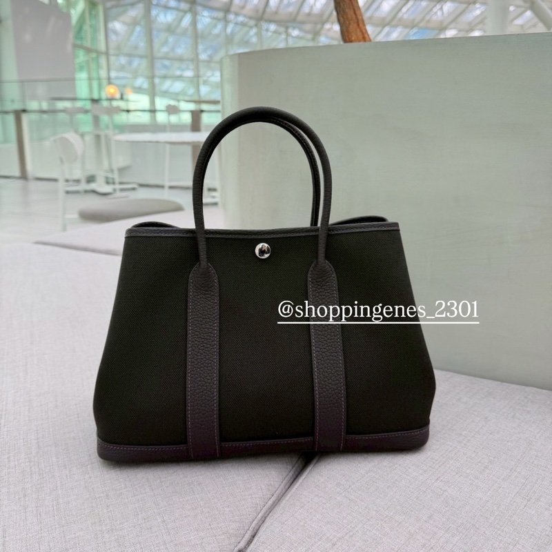 愛馬仕 Hermes 花園包 30 garden party 30 帆布拼皮 烏木色-0