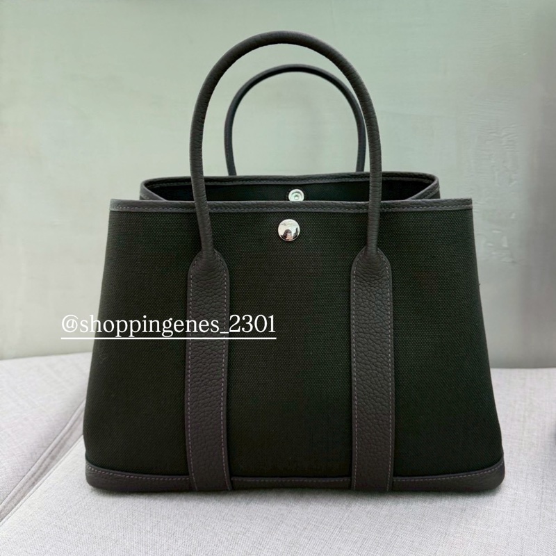 愛馬仕 Hermes 花園包 30 garden party 30 帆布拼皮 烏木色-6