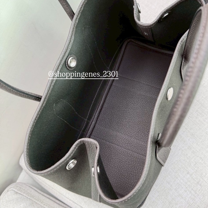 愛馬仕 Hermes 花園包 30 garden party 30 帆布拼皮 烏木色-7