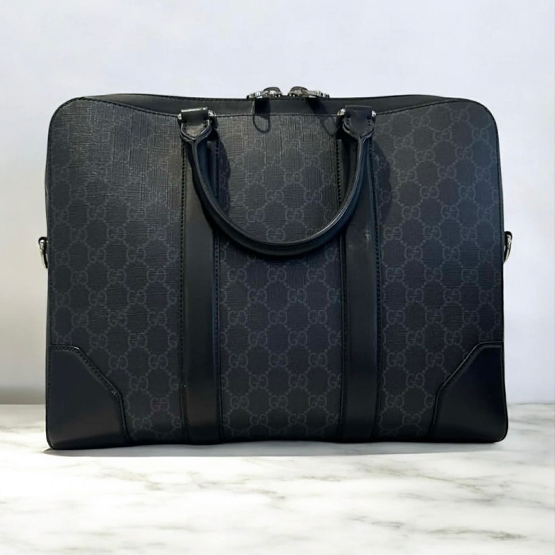 GUCCI PVC拼接牛皮手提公事包-2