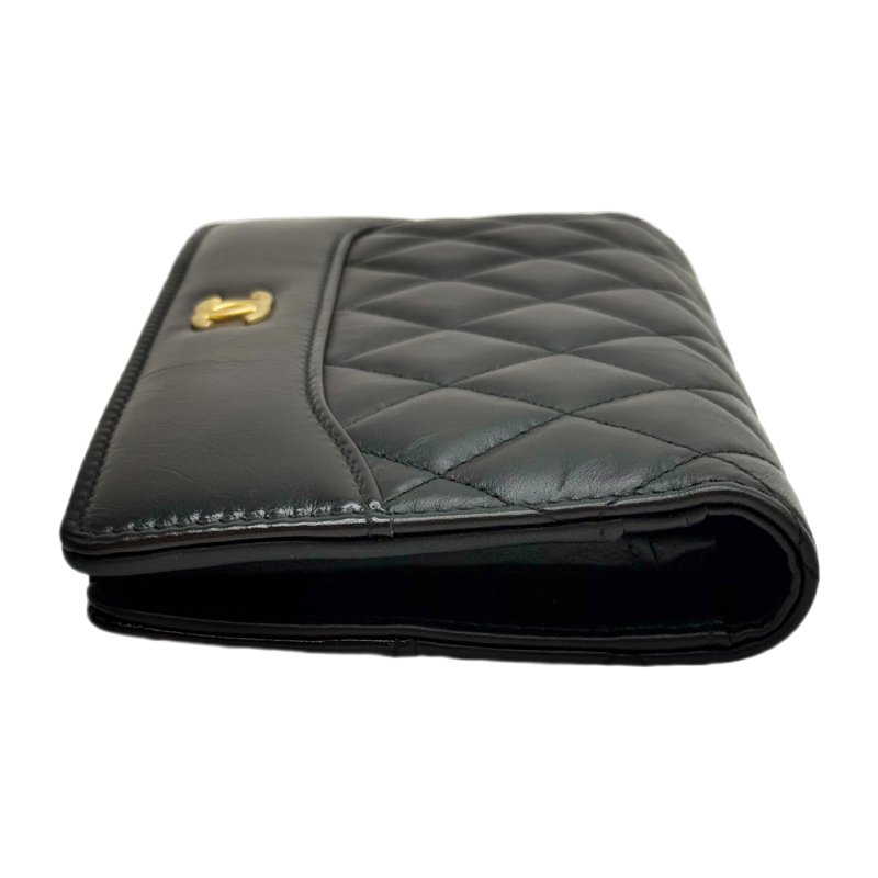 ［1625］香奈兒 CHANEL 黑金雙 C對折長款錢包 荔枝皮-3