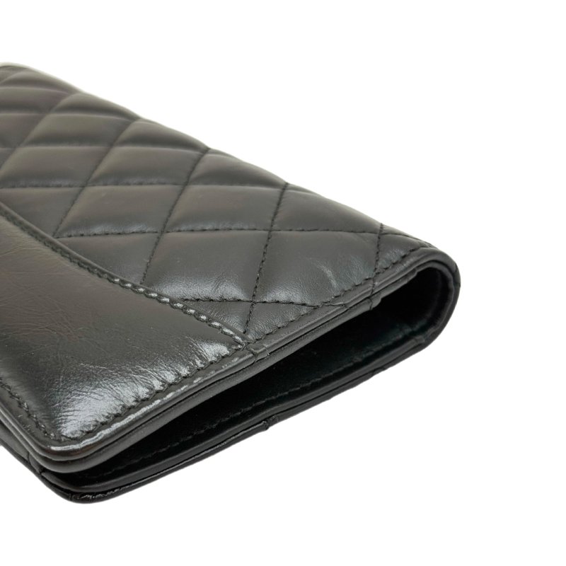 ［1625］香奈兒 CHANEL 黑金雙 C對折長款錢包 荔枝皮-4