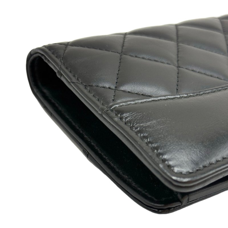 ［1625］香奈兒 CHANEL 黑金雙 C對折長款錢包 荔枝皮-5