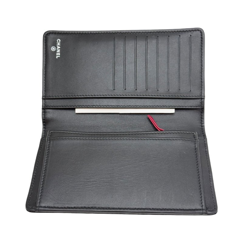 ［1625］香奈兒 CHANEL 黑金雙 C對折長款錢包 荔枝皮-9