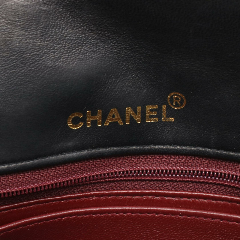 香奈兒迷你絎縫戴安娜翻蓋鏈條肩背斜背包，黑色皮革，金色五金-3