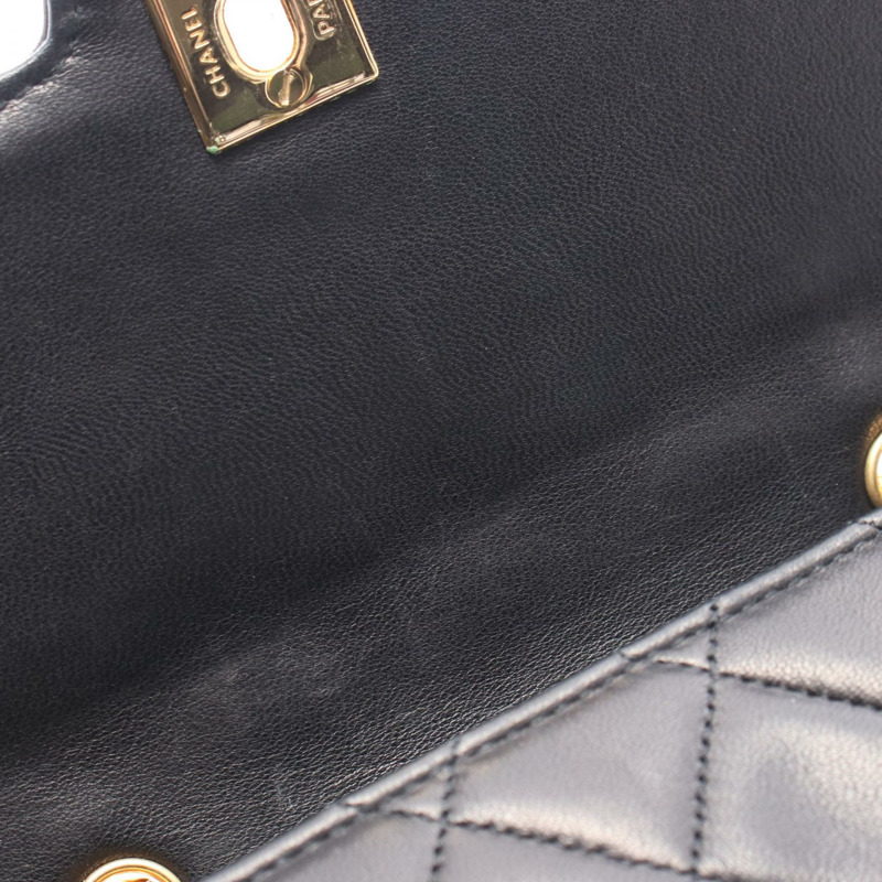 香奈兒迷你絎縫戴安娜翻蓋鏈條肩背斜背包，黑色皮革，金色五金-5