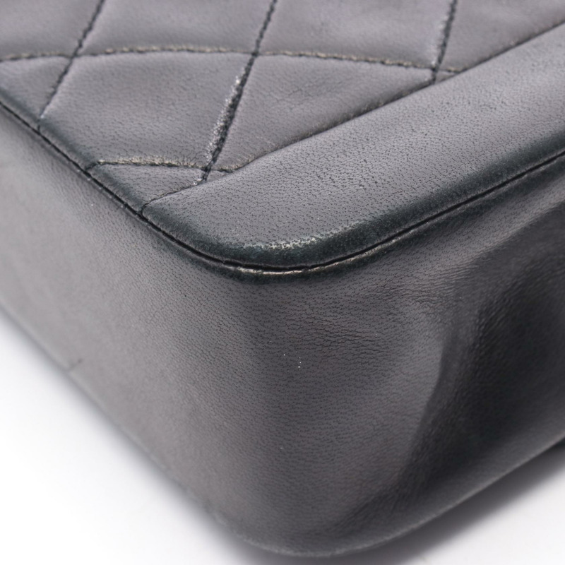 香奈兒迷你絎縫戴安娜翻蓋鏈條肩背斜背包，黑色皮革，金色五金-8