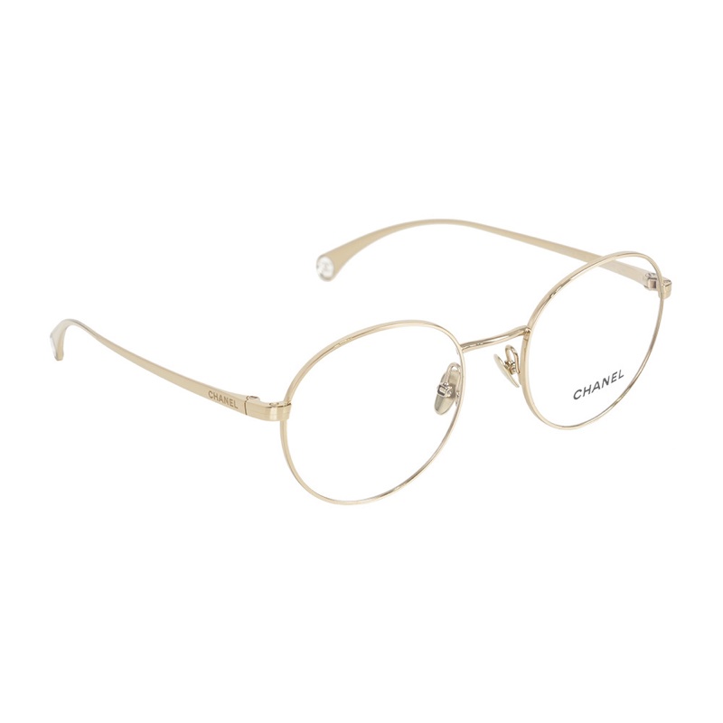 Logo 金屬框橢圓平光眼鏡(淡金色) 50mm-1