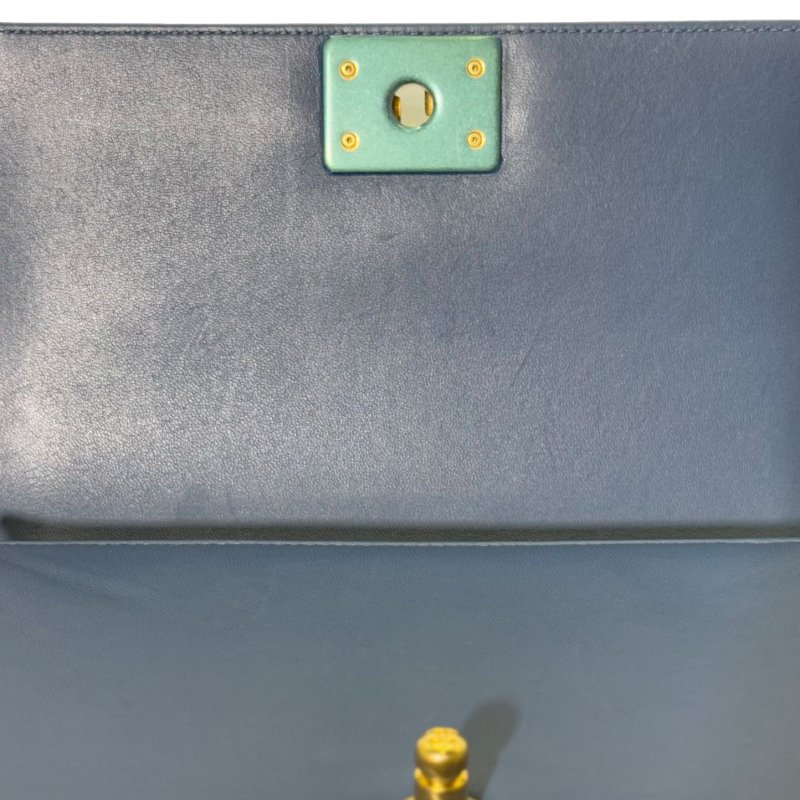 ［2460］香奈兒 CHANEL Leboy 雙C深藍色 LOGO  蟒蛇皮 中號-8