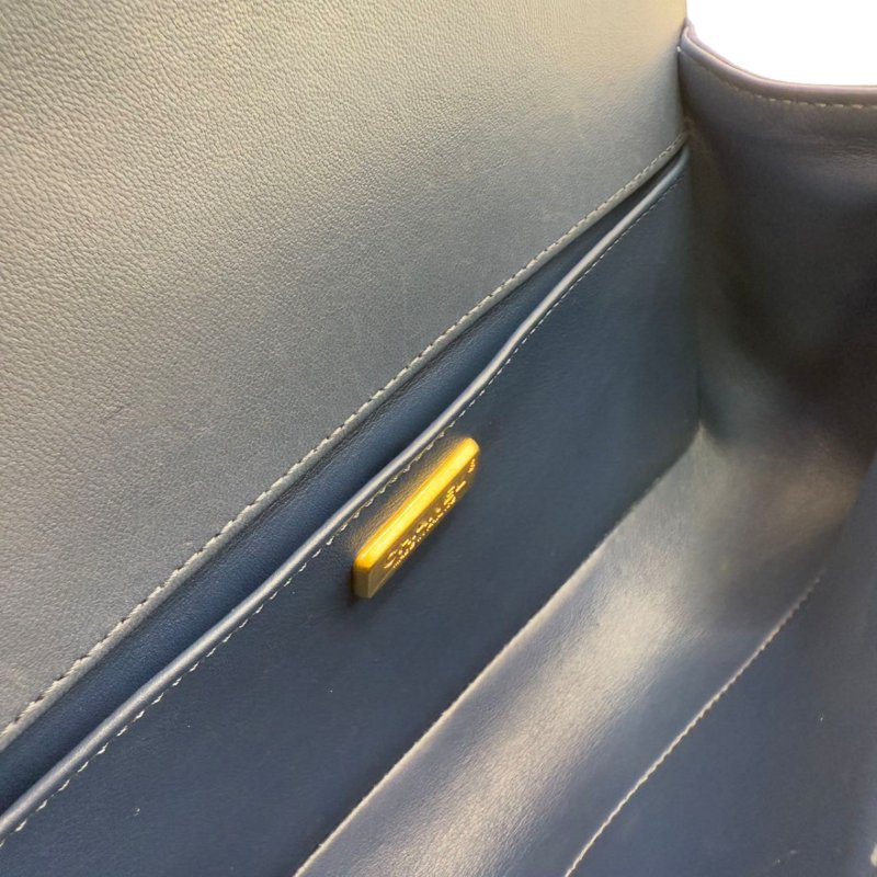 ［2460］香奈兒 CHANEL Leboy 雙C深藍色 LOGO  蟒蛇皮 中號-10