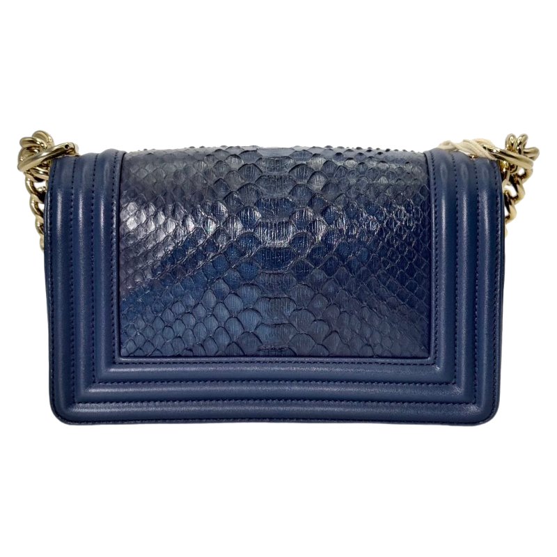 ［2579］香奈兒 CHANEL Leboy 雙C藍色 LOGO 蟒蛇皮 小號-1