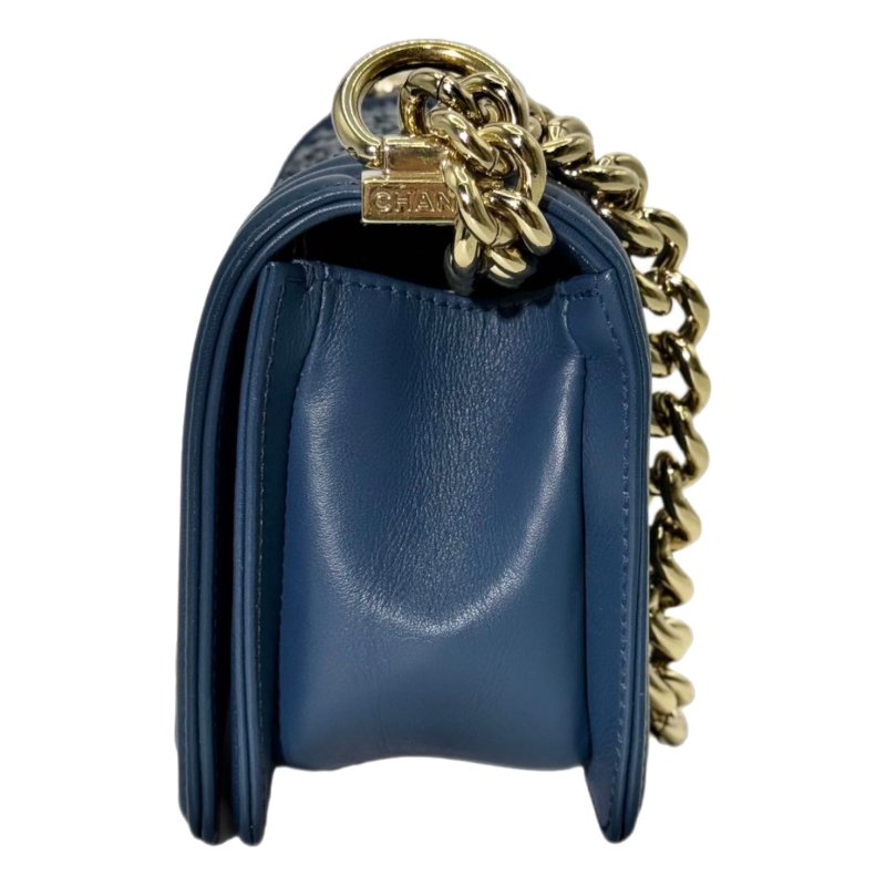 ［2579］香奈兒 CHANEL Leboy 雙C藍色 LOGO 蟒蛇皮 小號-3