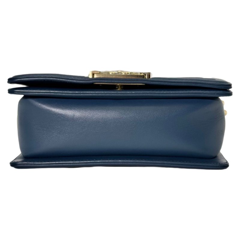 ［2579］香奈兒 CHANEL Leboy 雙C藍色 LOGO 蟒蛇皮 小號-4