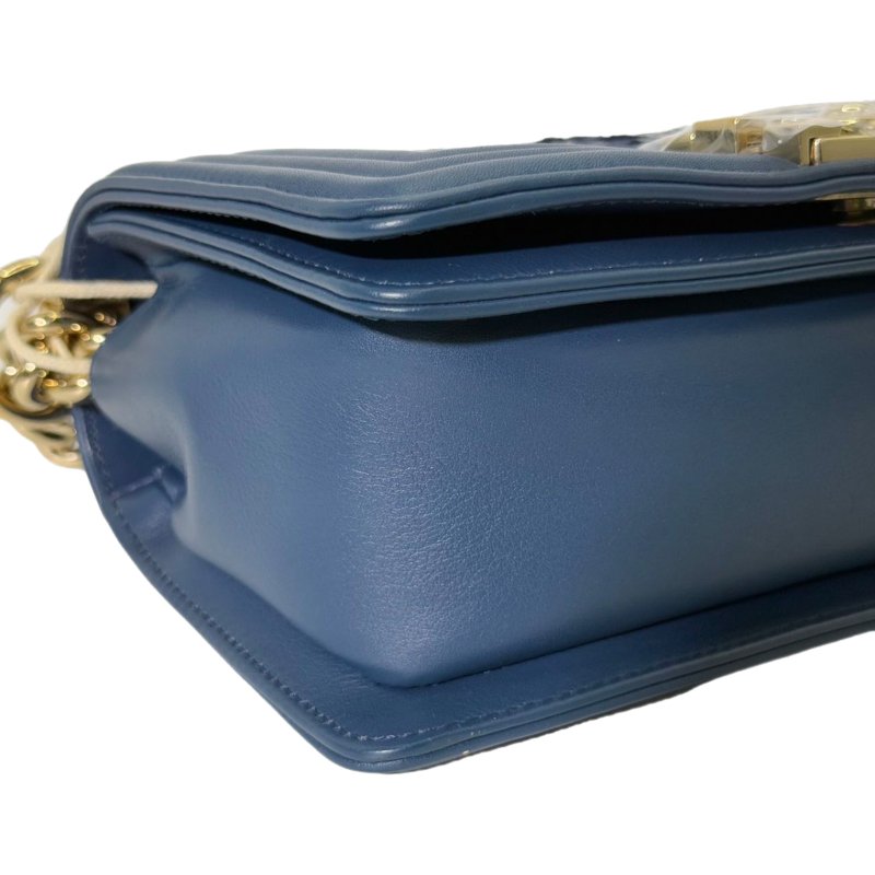 ［2579］香奈兒 CHANEL Leboy 雙C藍色 LOGO 蟒蛇皮 小號-5