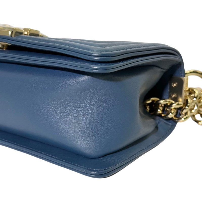 ［2579］香奈兒 CHANEL Leboy 雙C藍色 LOGO 蟒蛇皮 小號-6