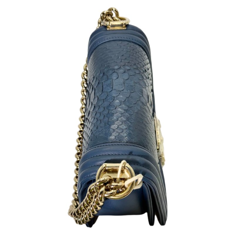 ［2579］香奈兒 CHANEL Leboy 雙C藍色 LOGO 蟒蛇皮 小號-7