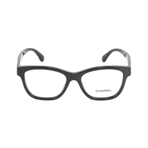 金色CC Logo 菱格紋設計方框眼鏡(黑色) 51m