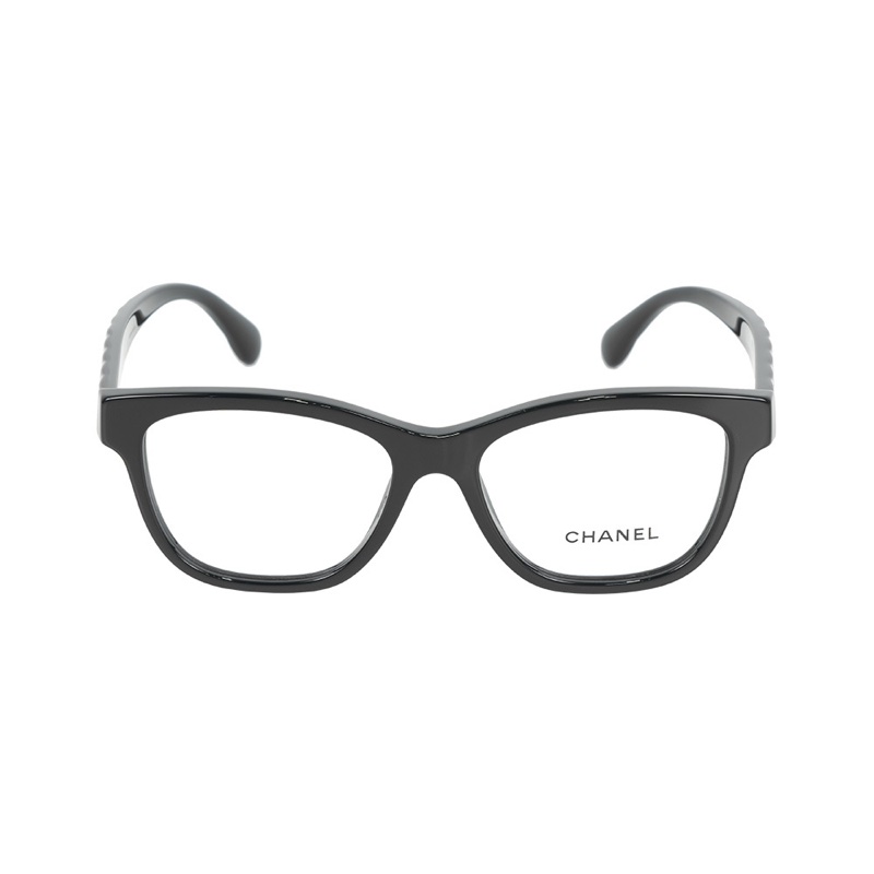 金色CC Logo 菱格紋設計方框眼鏡(黑色) 51m-0