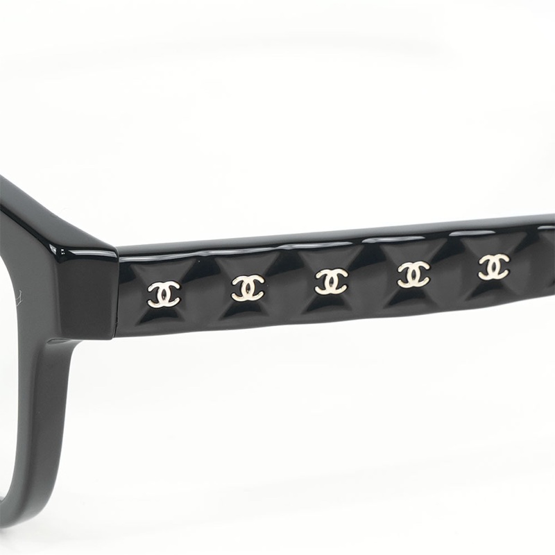 金色CC Logo 菱格紋設計方框眼鏡(黑色) 51m-2