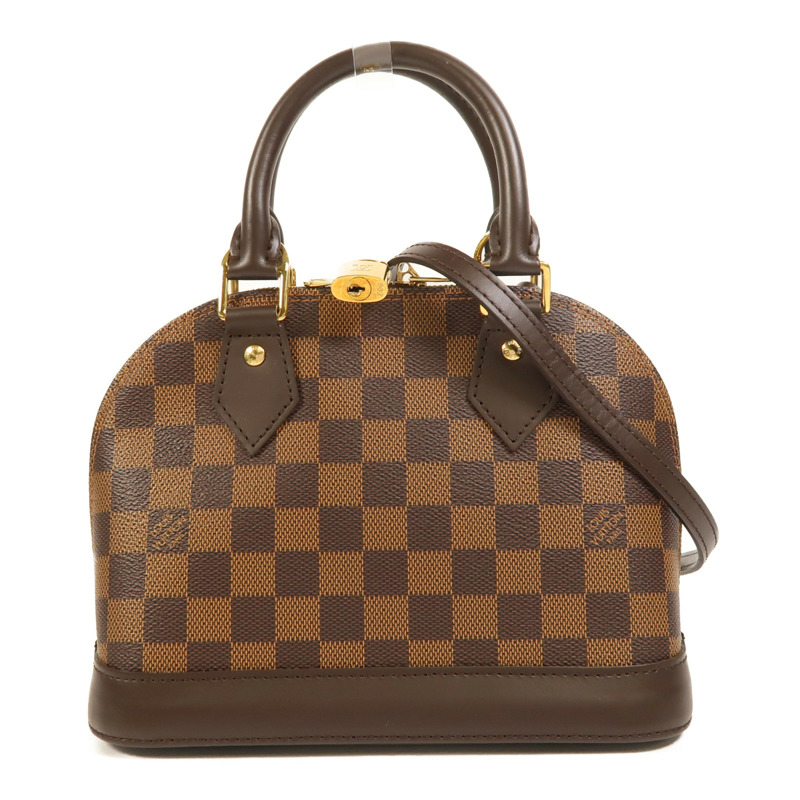 LOUIS VUITTON Damier Alma BB金扣手挽肩背兩用袋棕色-0