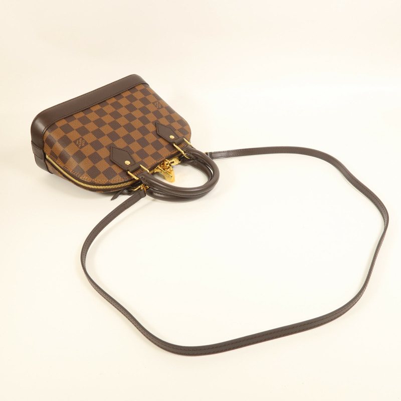 LOUIS VUITTON Damier Alma BB金扣手挽肩背兩用袋棕色-7