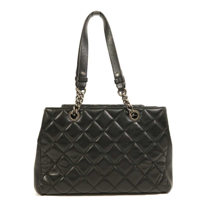 CHANEL 牛皮皮革Tote Bag銀扣肩背袋-1