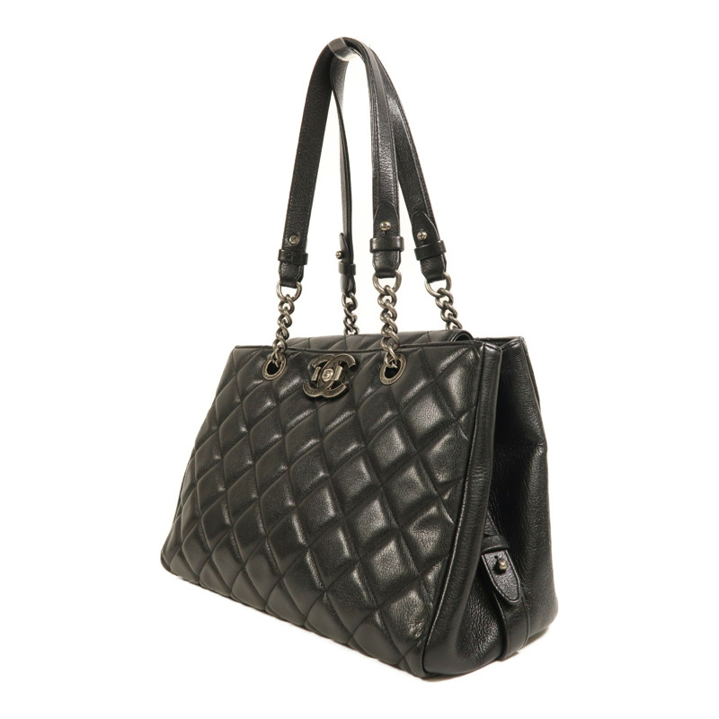 CHANEL 牛皮皮革Tote Bag銀扣肩背袋-2