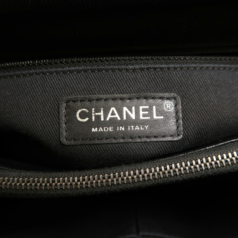 CHANEL 牛皮皮革Tote Bag銀扣肩背袋-5