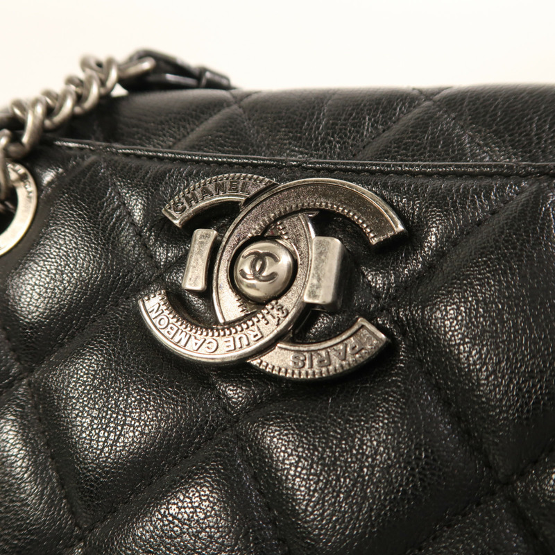 CHANEL 牛皮皮革Tote Bag銀扣肩背袋-10