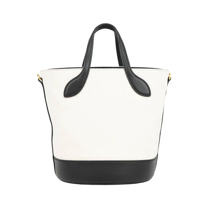 Bar 帆布及牛皮二用水桶包(白色/黑色)-2