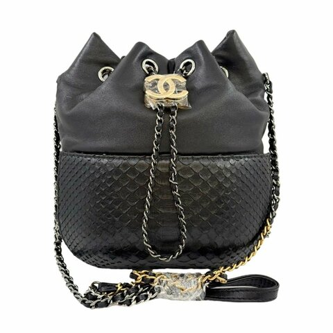 ［2240］香奈兒 Chanel 水桶包 小號 黑色 羊&蛇皮