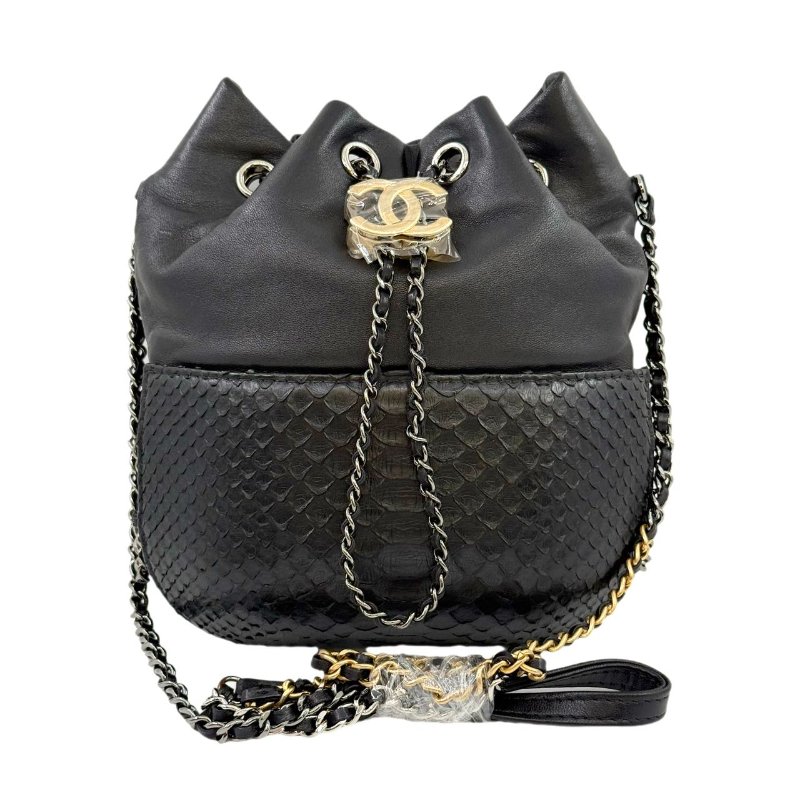［2240］香奈兒 Chanel 水桶包 小號 黑色 羊&蛇皮-0