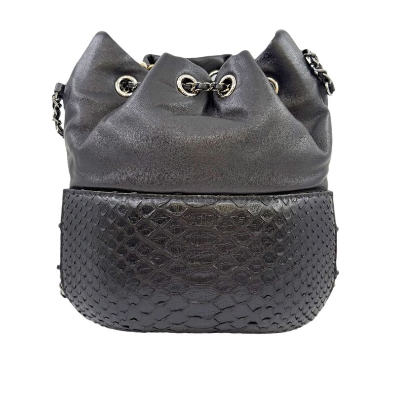 ［2240］香奈兒 Chanel 水桶包 小號 黑色 羊&蛇皮-1