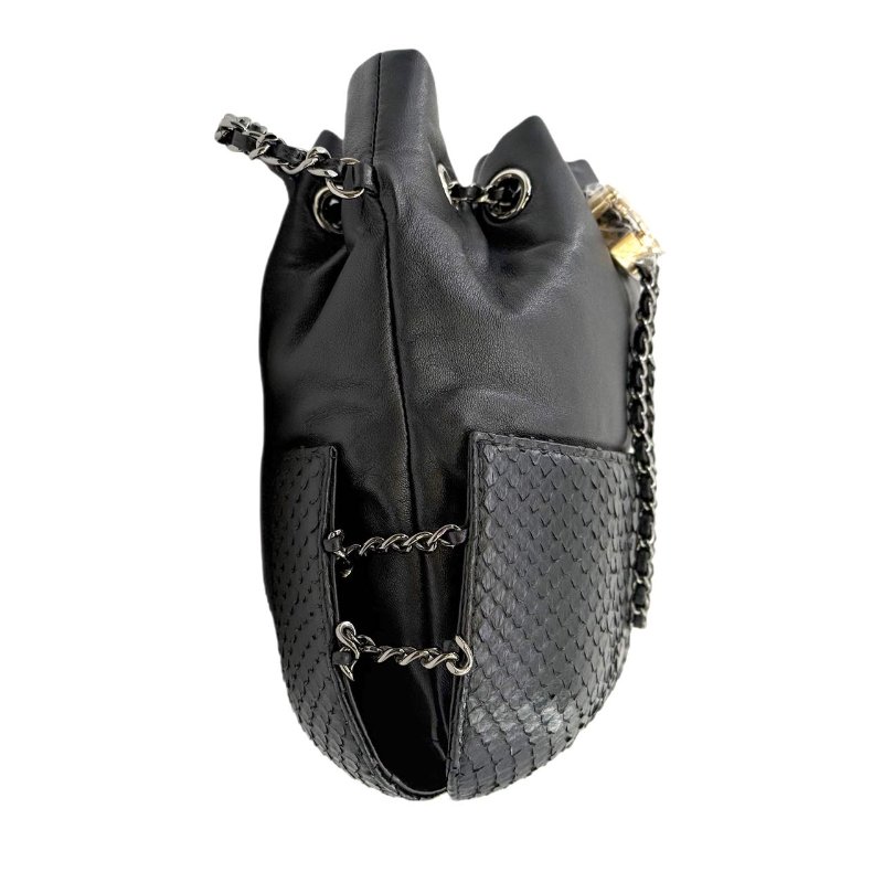 ［2240］香奈兒 Chanel 水桶包 小號 黑色 羊&蛇皮-3