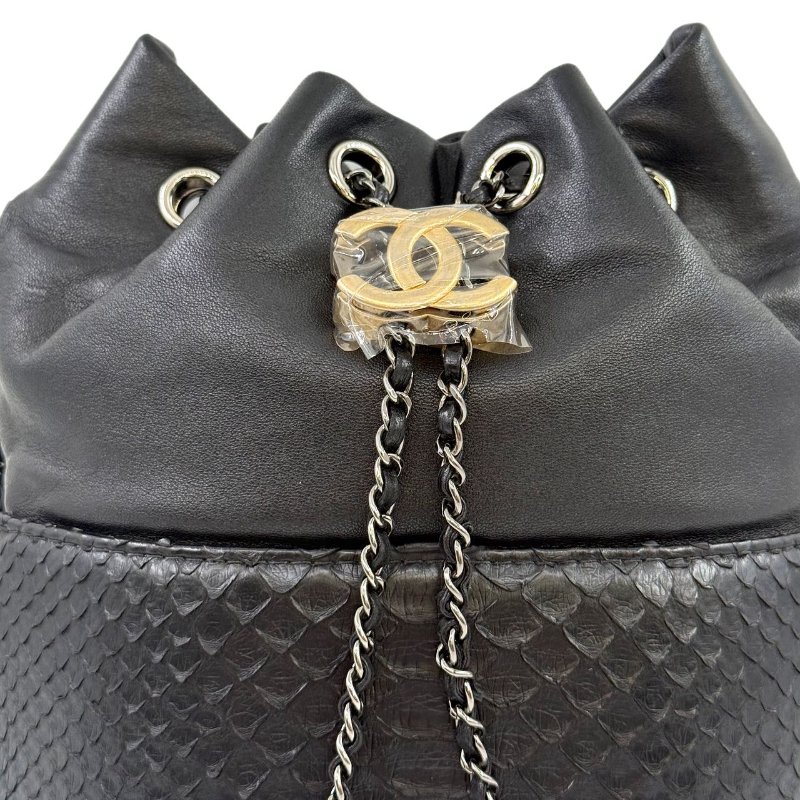［2240］香奈兒 Chanel 水桶包 小號 黑色 羊&蛇皮-5