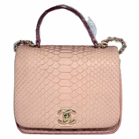 ［2446］香奈兒 Chanel 2way Shoulder 櫻花粉 蛇皮 小號