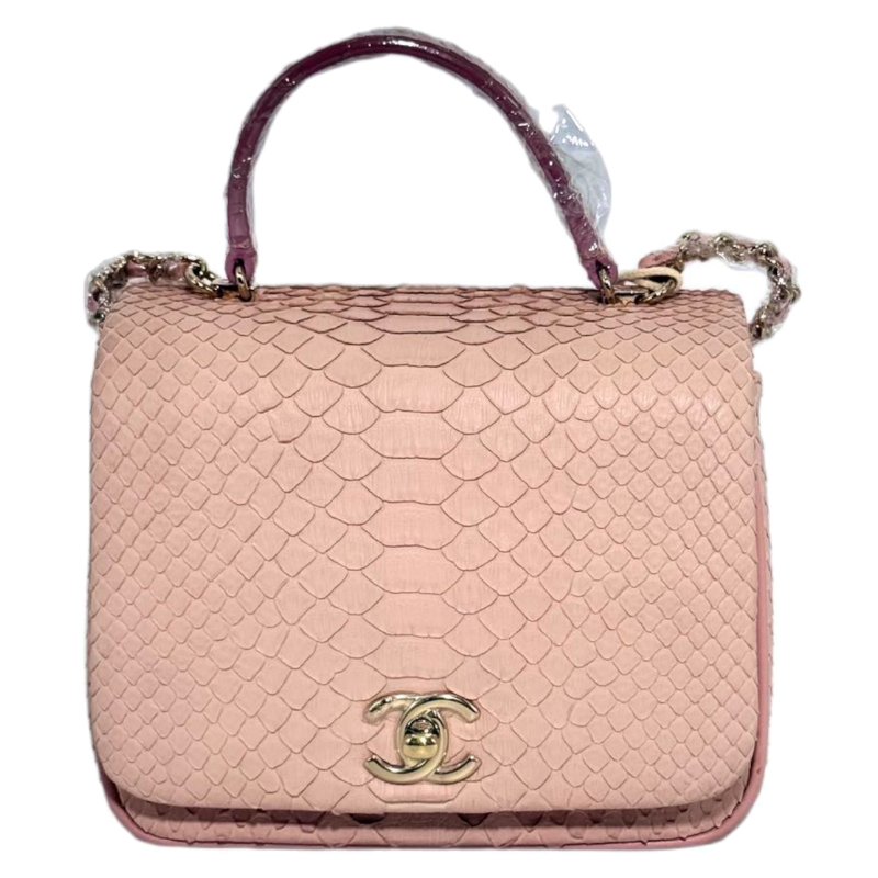 ［2446］香奈兒 Chanel 2way Shoulder 櫻花粉 蛇皮 小號-0